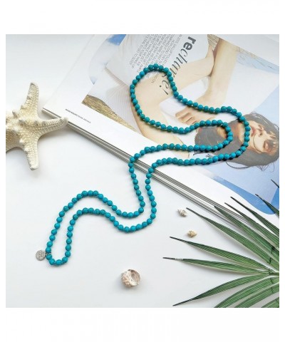 Stone Necklace Long Agate Beads Chain Round Smooth Bracelet Jewelry for Women Turquoise $10.82 Necklaces