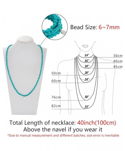 Stone Necklace Long Agate Beads Chain Round Smooth Bracelet Jewelry for Women Turquoise $10.82 Necklaces