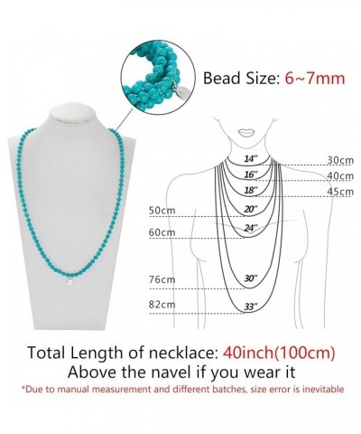 Stone Necklace Long Agate Beads Chain Round Smooth Bracelet Jewelry for Women Turquoise $10.82 Necklaces