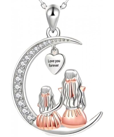 Mom Daughter Necklace Moon Pendant Love You Forever Jewelry Gifts For Women Grandmother Mom Daughter Wife Moon $8.39 Necklaces