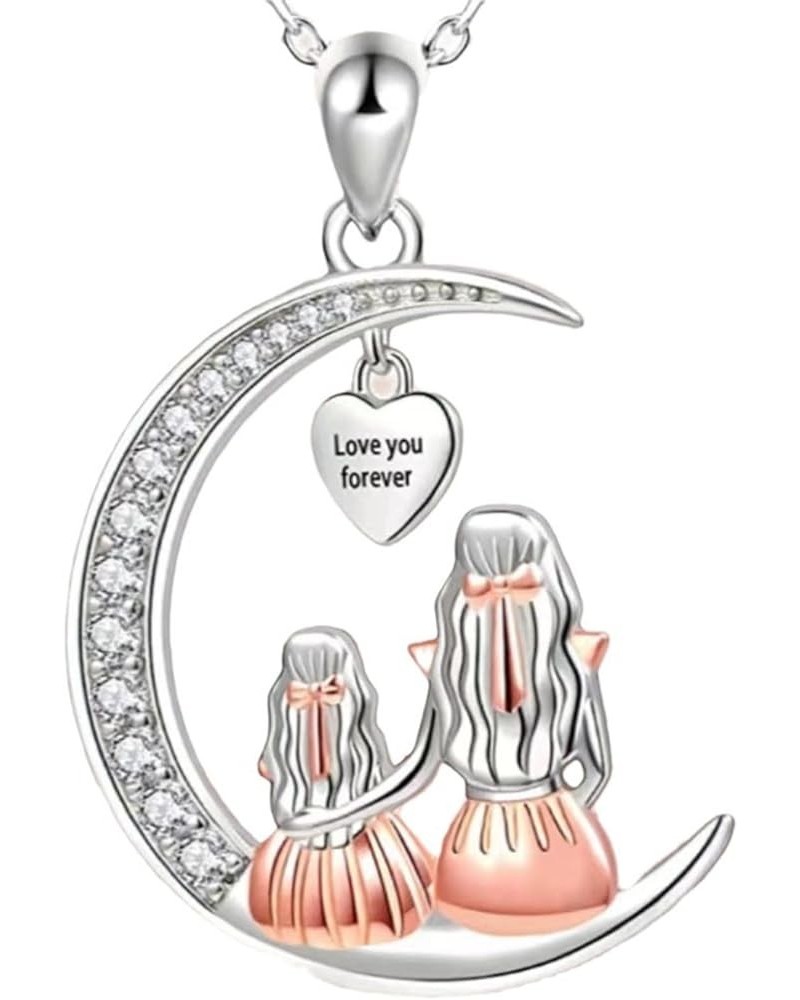 Mom Daughter Necklace Moon Pendant Love You Forever Jewelry Gifts For Women Grandmother Mom Daughter Wife Moon $8.39 Necklaces