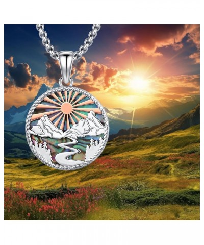 Mountain Necklace for Women Men Sterling Silver Necklace Sun Moutain Range Necklaces Nature Pendant Dainty Circle Abalone Jew...