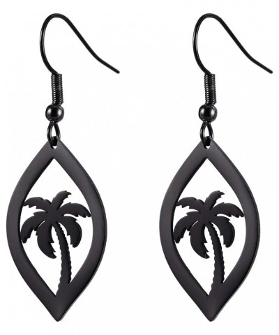 Fashion Silver Stainless Steel Earrings Coconut Palm Tree Summer Beach Dangle Earrings Hollow Out Jewelry for Women Girls Bla...