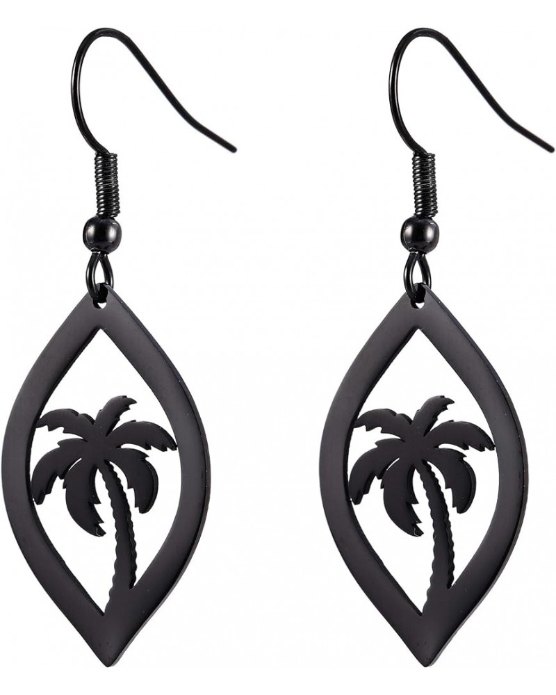 Fashion Silver Stainless Steel Earrings Coconut Palm Tree Summer Beach Dangle Earrings Hollow Out Jewelry for Women Girls Bla...