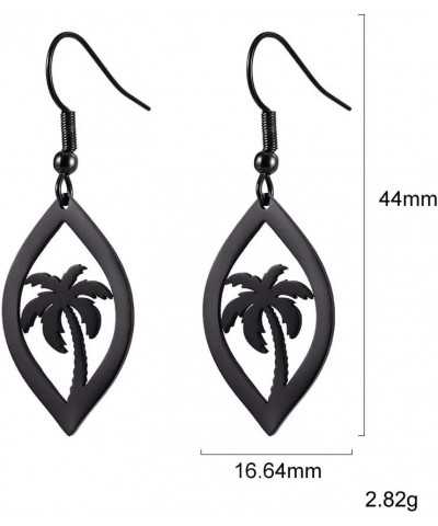 Fashion Silver Stainless Steel Earrings Coconut Palm Tree Summer Beach Dangle Earrings Hollow Out Jewelry for Women Girls Bla...