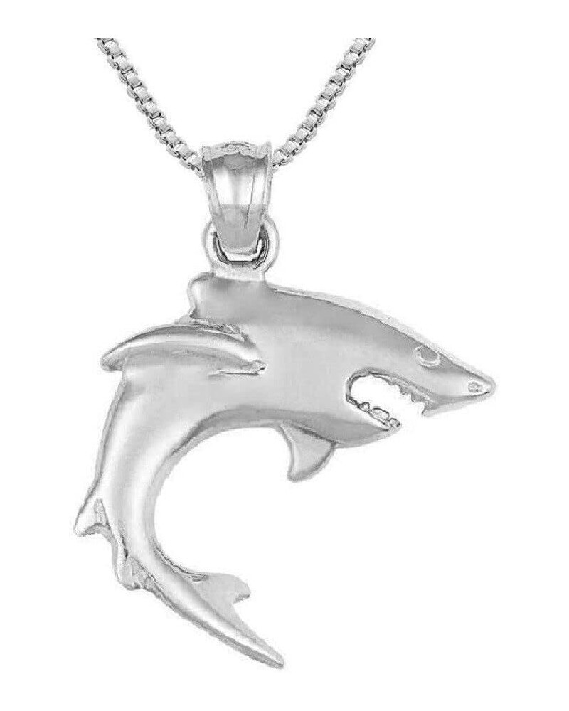 Sterling Silver Shark Charm/Pendant, Made in USA, Italian Box Chain Pendant w/ 18" Box Chain $9.68 Necklaces