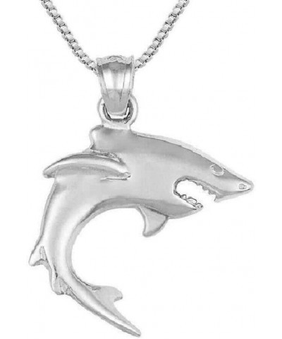 Sterling Silver Shark Charm/Pendant, Made in USA, Italian Box Chain Pendant w/ 18" Box Chain $9.68 Necklaces