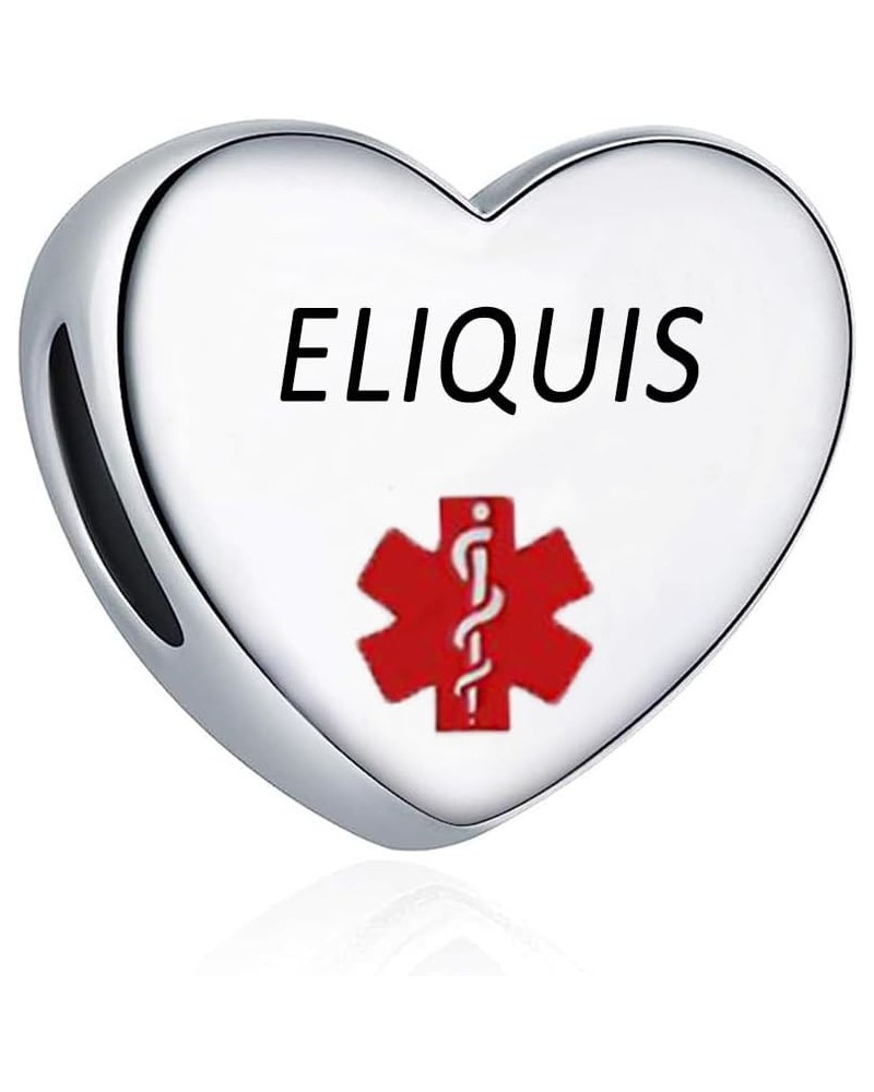 Heart Alert ID Silver Charm Emergency First Aid Laser Engraved Health Alert Bead for Pandora Bracelets ELIQUIS $8.09 Bracelets