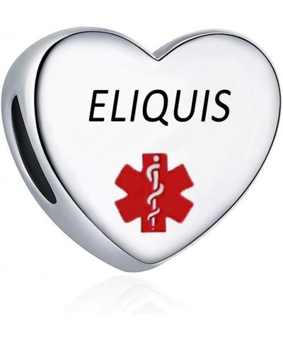 Heart Alert ID Silver Charm Emergency First Aid Laser Engraved Health Alert Bead for Pandora Bracelets ELIQUIS $8.09 Bracelets