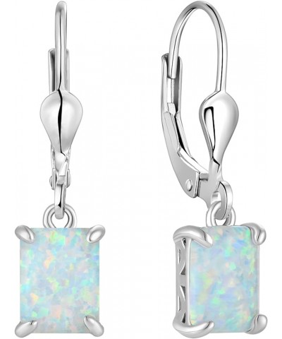 Solitaire Dangle Drop Earrings Sterling Silver Leverback Earrings 6X8MM Square Birthstone Jewelry 0-created opal $33.14 Earrings