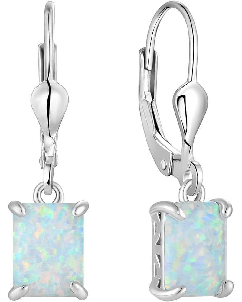 Solitaire Dangle Drop Earrings Sterling Silver Leverback Earrings 6X8MM Square Birthstone Jewelry 0-created opal $33.14 Earrings