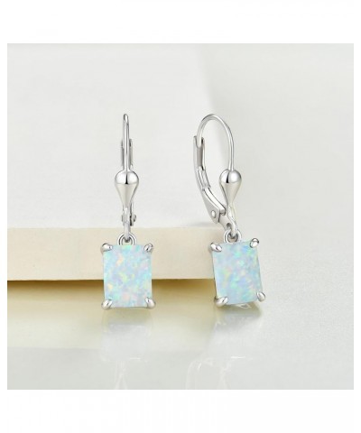 Solitaire Dangle Drop Earrings Sterling Silver Leverback Earrings 6X8MM Square Birthstone Jewelry 0-created opal $33.14 Earrings