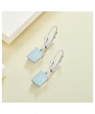 Solitaire Dangle Drop Earrings Sterling Silver Leverback Earrings 6X8MM Square Birthstone Jewelry 0-created opal $33.14 Earrings