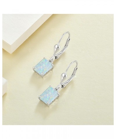 Solitaire Dangle Drop Earrings Sterling Silver Leverback Earrings 6X8MM Square Birthstone Jewelry 0-created opal $33.14 Earrings