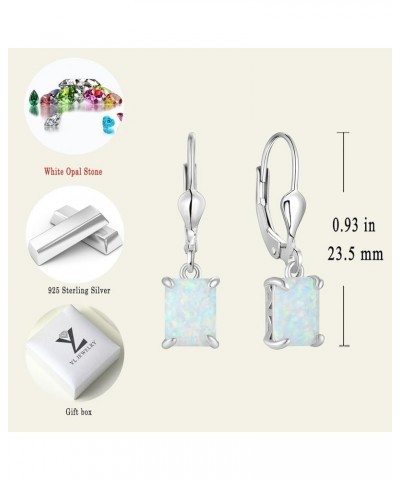 Solitaire Dangle Drop Earrings Sterling Silver Leverback Earrings 6X8MM Square Birthstone Jewelry 0-created opal $33.14 Earrings