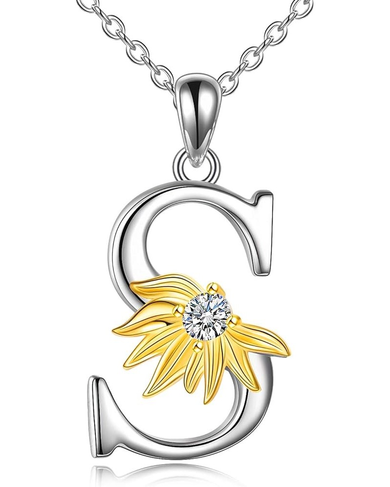 Sunflower Necklace Initial Sunflower Gifts for Women Girls Alphabet Letter Script Name Pendant Chain Sunflower S $24.30 Neckl...