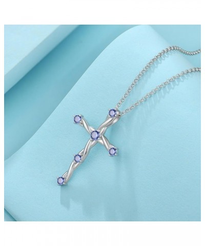 Cross Necklace for Women 925 Sterling Silver Christian Religious Cross Pendant Necklace Cubic Zirconia Birthstone Cross Neckl...