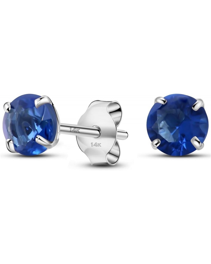 Solid 14K White Gold Round Solitaire Simulated-Birthstone Minimalist Stud Earring 4mm 09-September $25.62 Earrings