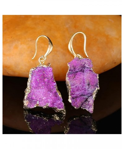 Irregular Natural Druzy Stone Quartz Rainbow Crystal Jewelry Dangle Drop Earrings for Women Handmade Jewelry with Gold Edge,P...