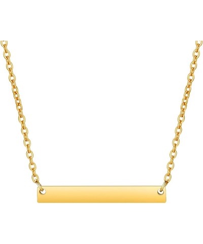 10k 14k 18k Solid Yellow Gold Personalized Horizontal Curve Bar Necklace – Engravable Letters Nameplate Pendant with/without ...