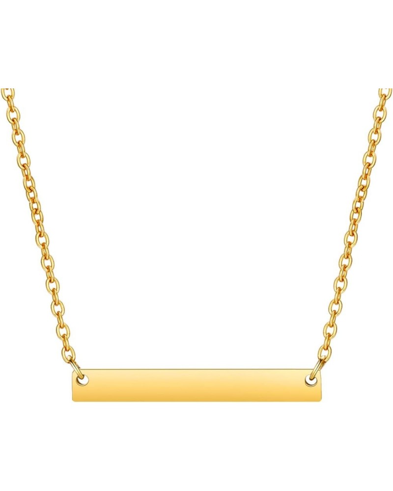 10k 14k 18k Solid Yellow Gold Personalized Horizontal Curve Bar Necklace – Engravable Letters Nameplate Pendant with/without ...