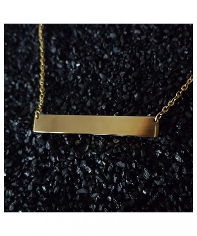 10k 14k 18k Solid Yellow Gold Personalized Horizontal Curve Bar Necklace – Engravable Letters Nameplate Pendant with/without ...