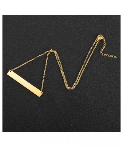 10k 14k 18k Solid Yellow Gold Personalized Horizontal Curve Bar Necklace – Engravable Letters Nameplate Pendant with/without ...