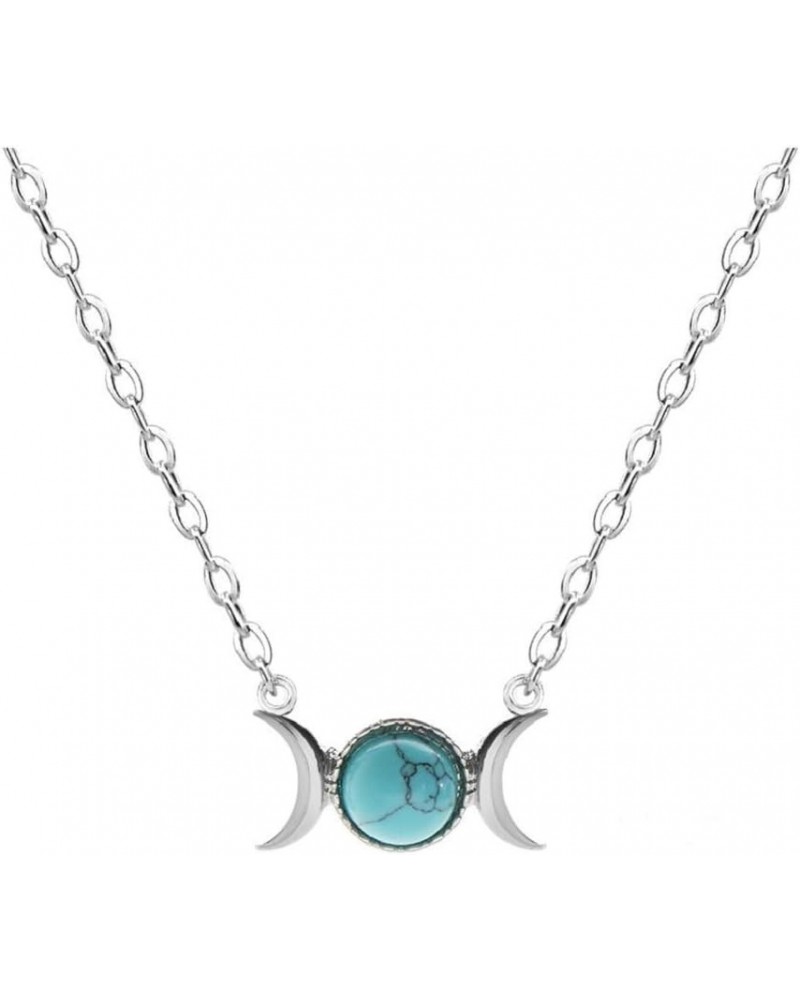 Triple Goddess Moon Symbol Pendant Necklace Opal Healing Crystal Natural Stone Sailor Moon Pendant for Women green $4.58 Neck...