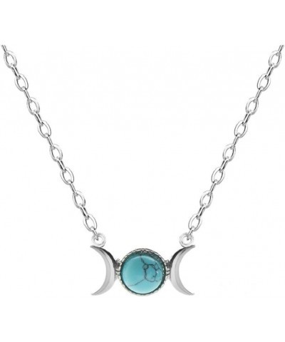 Triple Goddess Moon Symbol Pendant Necklace Opal Healing Crystal Natural Stone Sailor Moon Pendant for Women green $4.58 Neck...