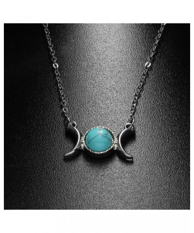 Triple Goddess Moon Symbol Pendant Necklace Opal Healing Crystal Natural Stone Sailor Moon Pendant for Women green $4.58 Neck...