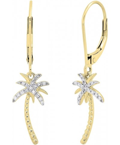 0.15 Carat (ctw) Round White Diamond Ladies Beaded Palm Tree Drop Earrings Yellow Gold 10K $103.30 Earrings