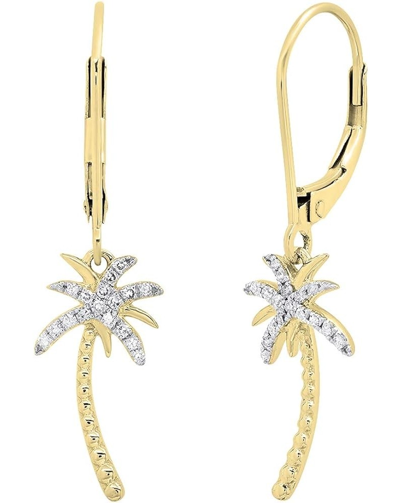 0.15 Carat (ctw) Round White Diamond Ladies Beaded Palm Tree Drop Earrings Yellow Gold 10K $103.30 Earrings