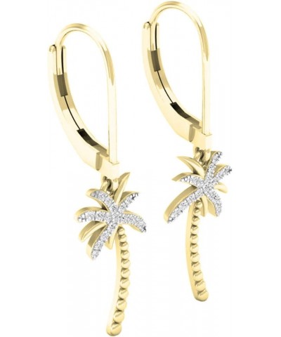 0.15 Carat (ctw) Round White Diamond Ladies Beaded Palm Tree Drop Earrings Yellow Gold 10K $103.30 Earrings