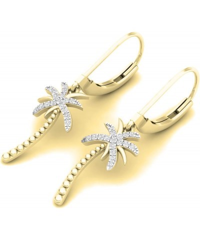 0.15 Carat (ctw) Round White Diamond Ladies Beaded Palm Tree Drop Earrings Yellow Gold 10K $103.30 Earrings