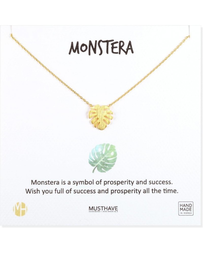 Monstera Leaf 18K Gold Plated Necklace With Message Card, Yellow and White Color, Anchor Chain, Best Gift Necklace, Size 16 i...