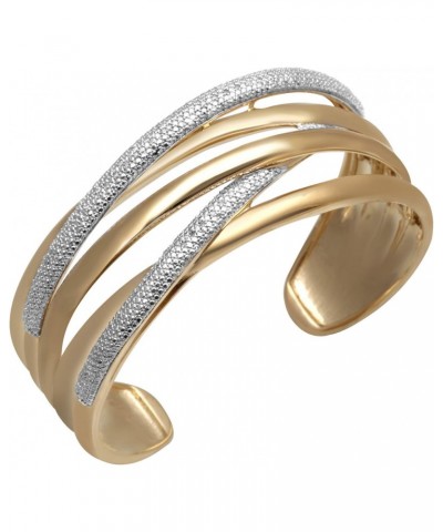 Yellow Gold Over Brass Natural Round White Diamond Accent Cuff Bangle, 7 $44.76 Rings