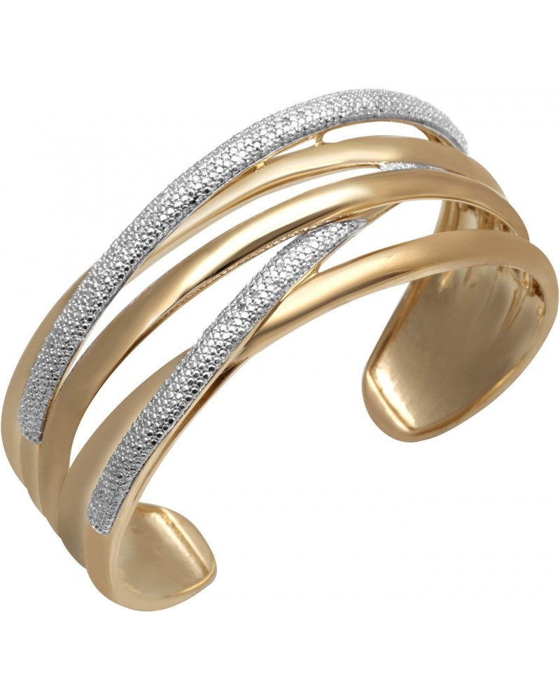 Yellow Gold Over Brass Natural Round White Diamond Accent Cuff Bangle, 7 $44.76 Rings