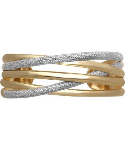 Yellow Gold Over Brass Natural Round White Diamond Accent Cuff Bangle, 7 $44.76 Rings