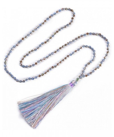 Long Tassel Necklace Crystal Beaded Tassel Necklace for Women Blue 2 $7.19 Necklaces