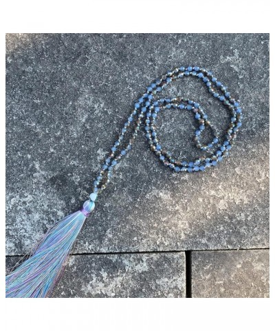 Long Tassel Necklace Crystal Beaded Tassel Necklace for Women Blue 2 $7.19 Necklaces