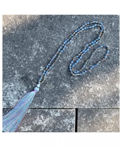 Long Tassel Necklace Crystal Beaded Tassel Necklace for Women Blue 2 $7.19 Necklaces