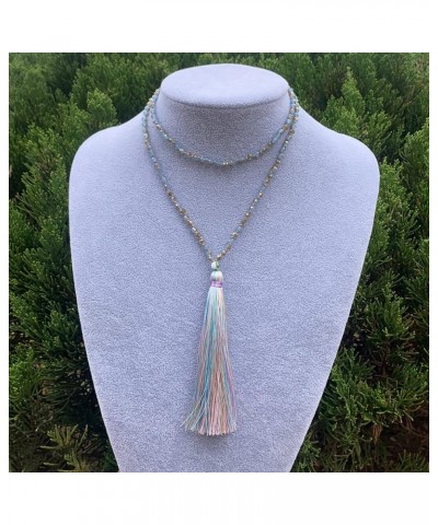 Long Tassel Necklace Crystal Beaded Tassel Necklace for Women Blue 2 $7.19 Necklaces