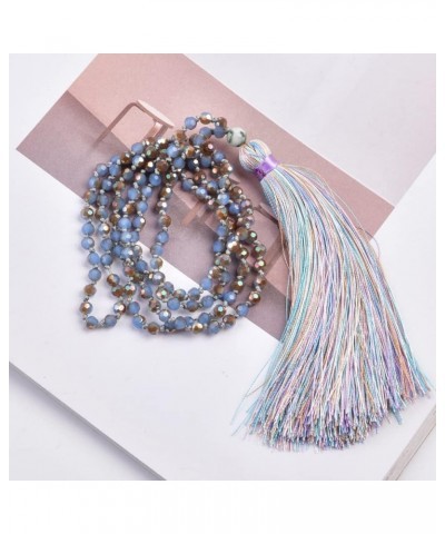 Long Tassel Necklace Crystal Beaded Tassel Necklace for Women Blue 2 $7.19 Necklaces