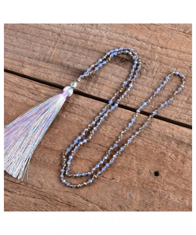 Long Tassel Necklace Crystal Beaded Tassel Necklace for Women Blue 2 $7.19 Necklaces