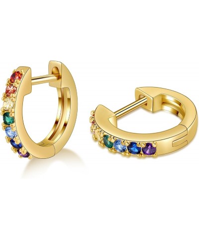 Gold Huggie Earrings for Women 14K Real Gold Plated with Multi-Color Cubic Zirconia, 1/2 Inch Small Gold Hoop Earrings Cartil...