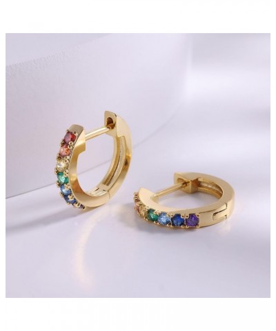 Gold Huggie Earrings for Women 14K Real Gold Plated with Multi-Color Cubic Zirconia, 1/2 Inch Small Gold Hoop Earrings Cartil...