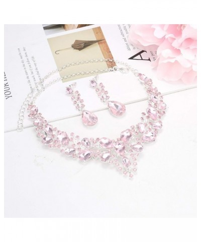 Crystal Bridal Jewelry Set for Women Rhinestone Necklace Earrings Bracelet Wedding Bridesmaid F:3pcs-pink $9.87 Jewelry Sets