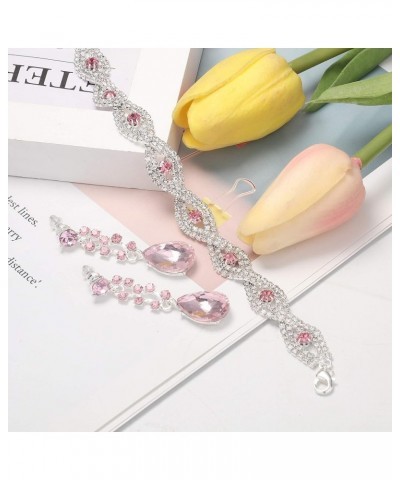 Crystal Bridal Jewelry Set for Women Rhinestone Necklace Earrings Bracelet Wedding Bridesmaid F:3pcs-pink $9.87 Jewelry Sets