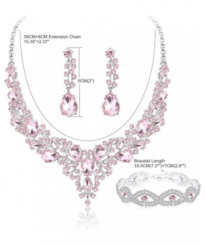 Crystal Bridal Jewelry Set for Women Rhinestone Necklace Earrings Bracelet Wedding Bridesmaid F:3pcs-pink $9.87 Jewelry Sets