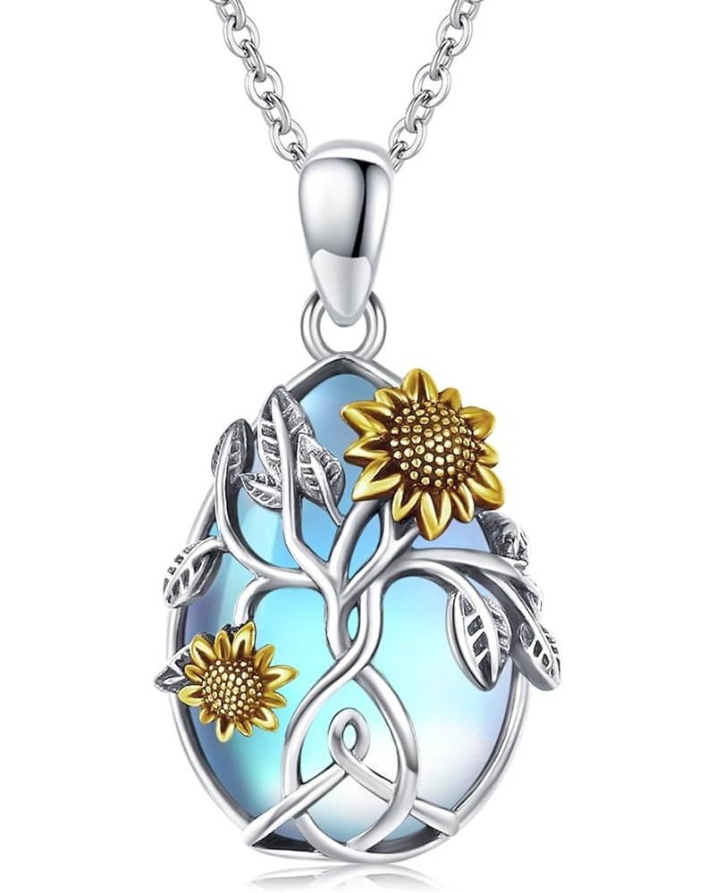 Sunflower Necklace 925 Sterling Silver Tree of Life Necklace Daisy/Rose/Sunflower Pendant Necklace Sunflower Jewelry Gifts fo...